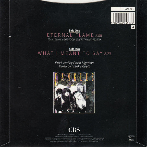 Bangles - Eternal Flame - Used Vinyl Record 7" image 2