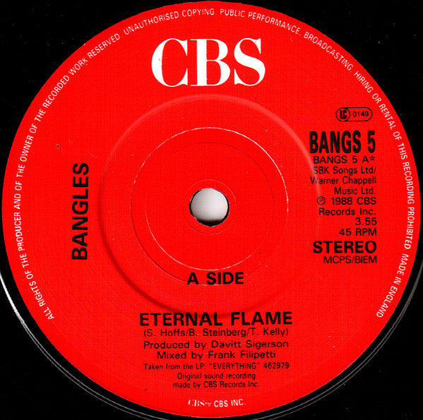 Bangles - Eternal Flame - Used Vinyl Record 7" image 3