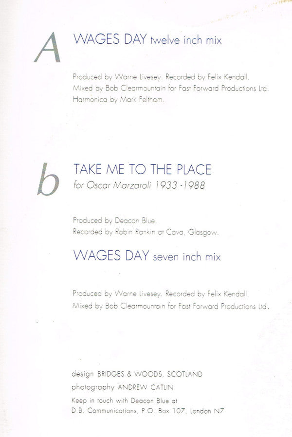 Deacon Blue - Wages Day - Used Vinyl Record 12" image 5