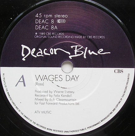 Deacon Blue - Wages Day - Used Vinyl Record 7" image 3