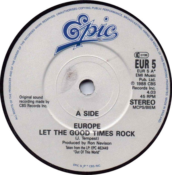 Europe - Let The Good Times Rock - Used Vinyl Record 7" image 3
