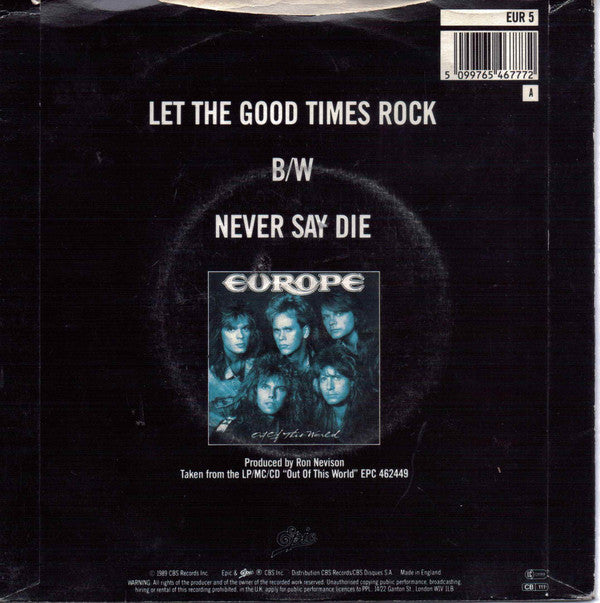 Europe - Let The Good Times Rock - Used Vinyl Record 7" image 6