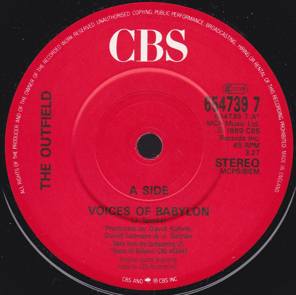 Outfield - Voices Of Babylon - Used Vinyl Record 7" image 3