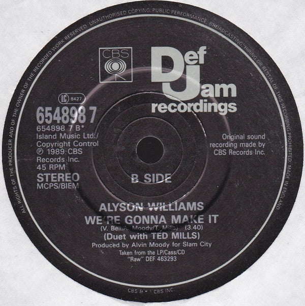 Alyson Williams - My Love Is So Raw - Used Vinyl Record 7" image 4