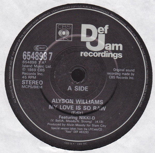 Alyson Williams - My Love Is So Raw - Used Vinyl Record 7" image 7