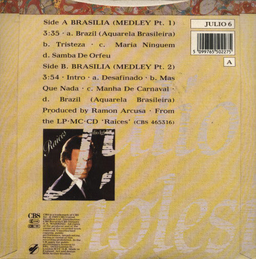 Julio Iglesias - Brasilia (Medley) - Used Vinyl Record 7" image 2
