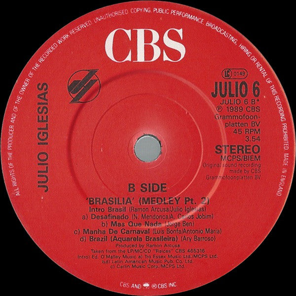 Julio Iglesias - Brasilia (Medley) - Used Vinyl Record 7" image 4