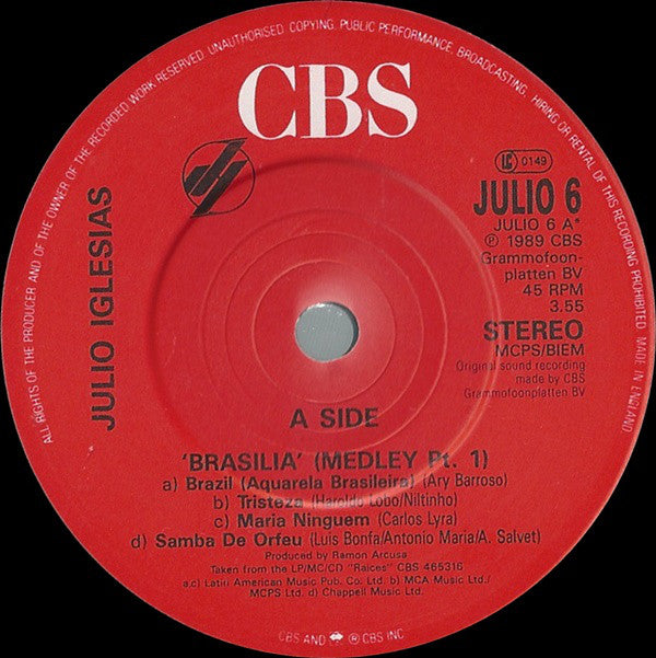 Julio Iglesias - Brasilia (Medley) - Used Vinyl Record 7" image 7