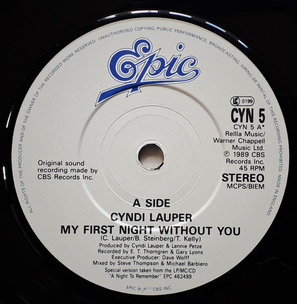 Cyndi Lauper - My First Night Without You - Used Vinyl Record 7" image 3