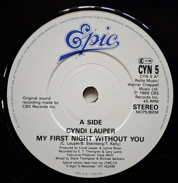 Cyndi Lauper - My First Night Without You - Used Vinyl Record 7" image 7