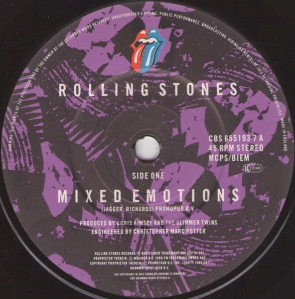 Rolling Stones - Mixed Emotions - Used Vinyl Record 7" image 3