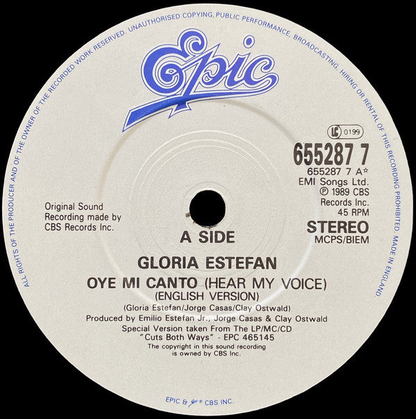 Gloria Estefan - Oye Mi Canto (Hear My Voice) - Used Vinyl Record 7" image 7