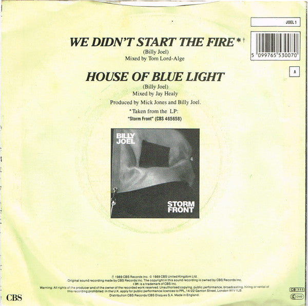 Billy Joel - We Didn't Start The Fire - Used Vinyl Record 7" image 2