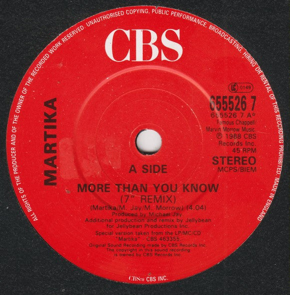 Martika - More Than You Know - Used Vinyl Record 7" image 3