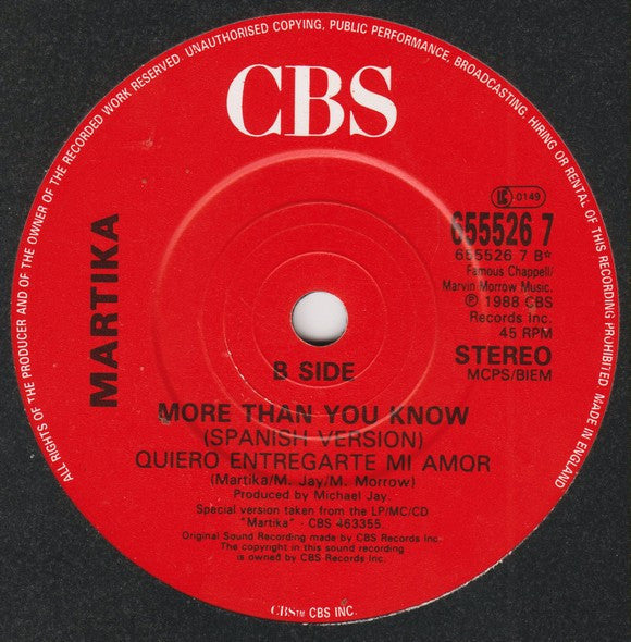 Martika - More Than You Know - Used Vinyl Record 7" image 4