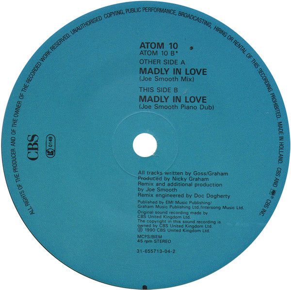Bros - Madly In Love - Used Vinyl Record 7" image 4