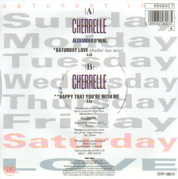 Cherrelle - Saturday Love (Feelin' Luv Mix) - Used Vinyl Record 7" image 2