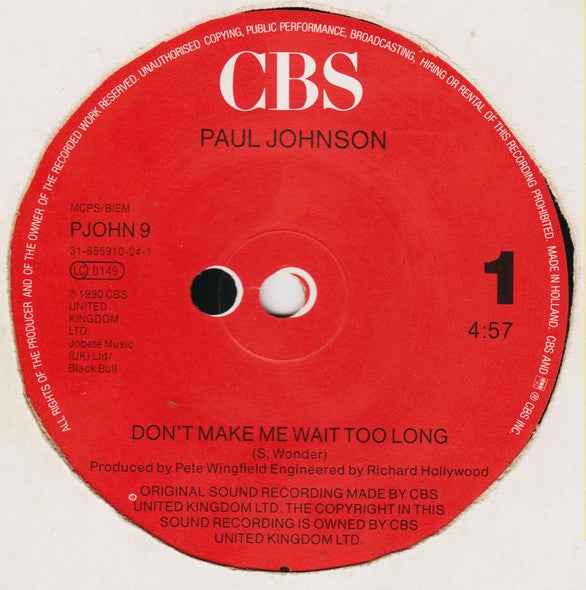 Paul Johnson - Don't Make Me Wait Too Long - Used Vinyl Record 7" image 3