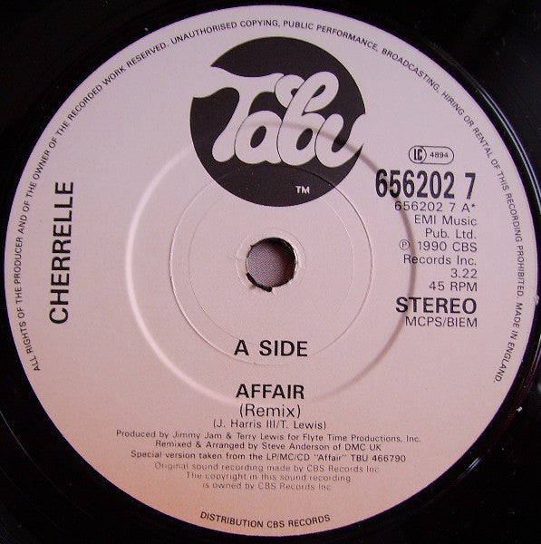 Cherrelle - Affair (Remixed) - Used Vinyl Record 7" image 2