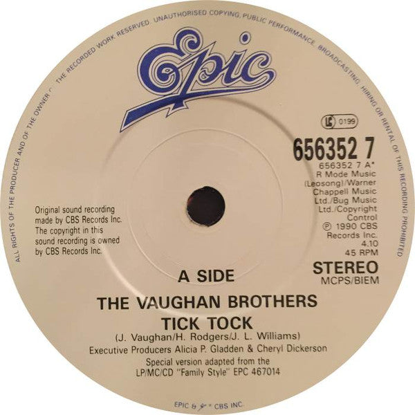 Vaughan Brothers - Tick Tock - Used Vinyl Record 7" image 4