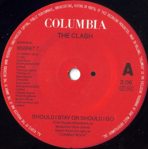 Clash - Should I Stay Or Should I Go / Rush - Used Vinyl Record 7" image 3