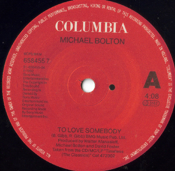 Michael Bolton - To Love Somebody - Used Vinyl Record 7" image 4