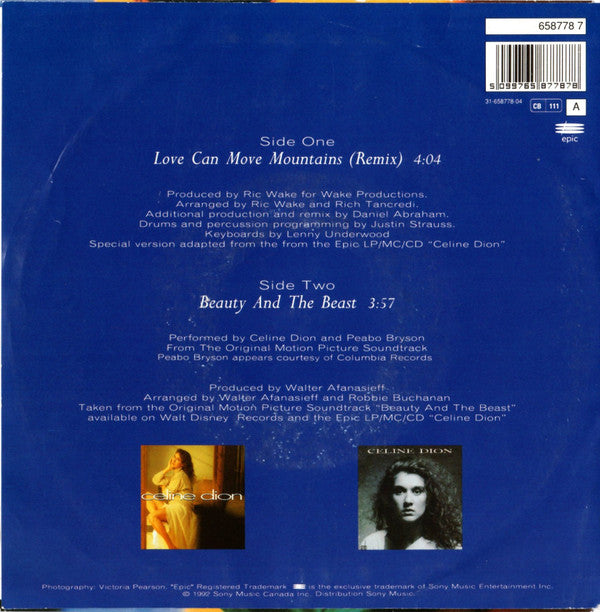 Celine Dion - Love Can Move Mountains - Used Vinyl Record 7" image 2