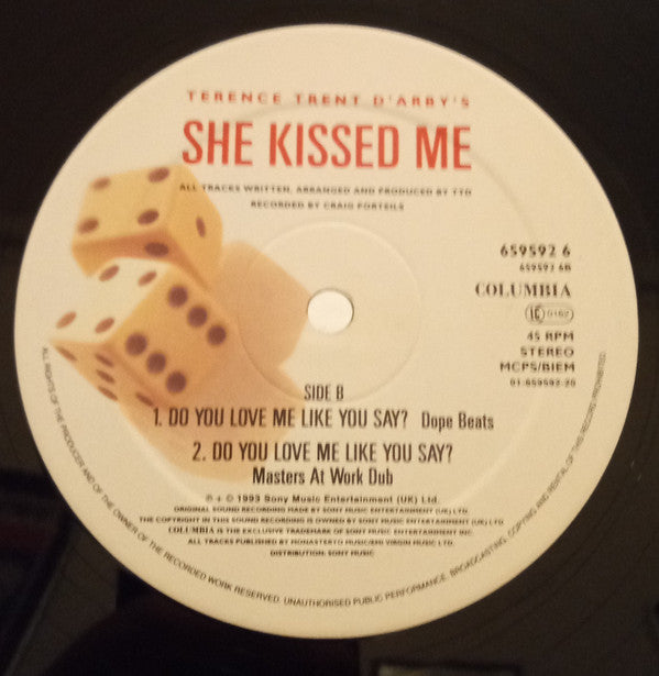 Terence Trent D'Arby - She Kissed Me / Do You Love Me Like You Say? - Us image 4