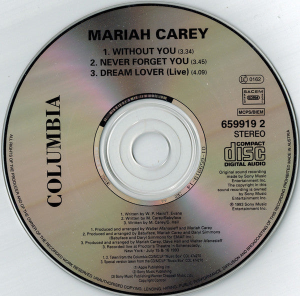 Mariah Carey - Without You & Never Forget You - Used CD image 3