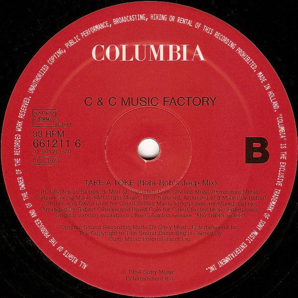 C + C Music Factory - I Found Love / Take A Toke - Used Vinyl Record 12" image 3