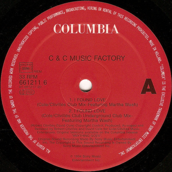 C + C Music Factory - I Found Love / Take A Toke - Used Vinyl Record 12" image 7