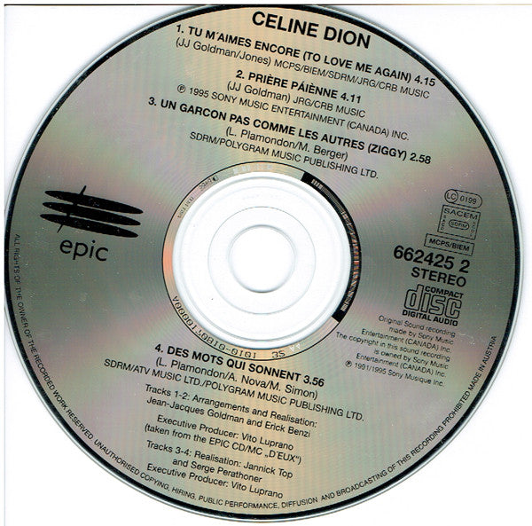 Celine Dion - Tu M'Aimes Encore (To Love Me Again) - Used CD image 8