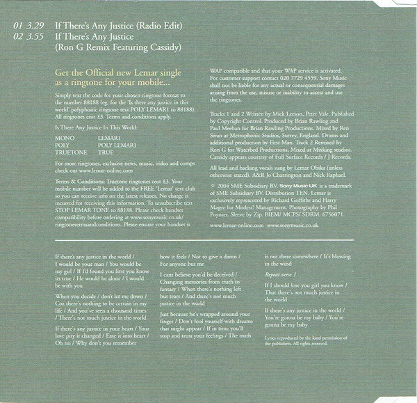 Lemar - If There's Any Justice - Used CD image 3