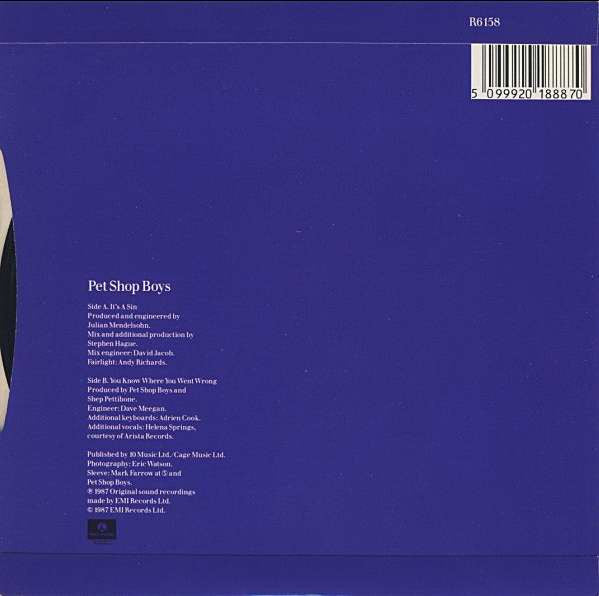 Pet Shop Boys - It's A Sin - Used Vinyl Record 7" image 2