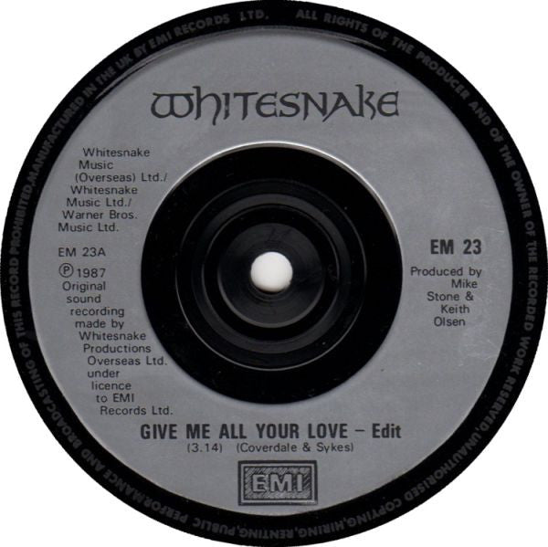 Whitesnake - Give Me All Your Love - Used Vinyl Record 7" image 3