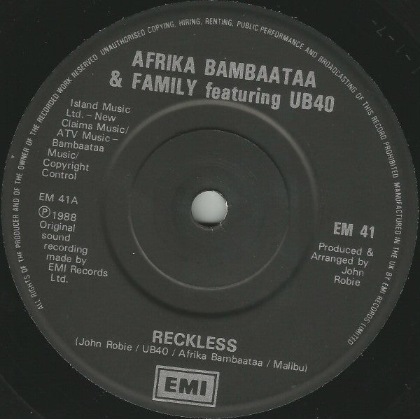 Afrika Bambaataa & F - Reckless - Used Vinyl Record 7" image 3