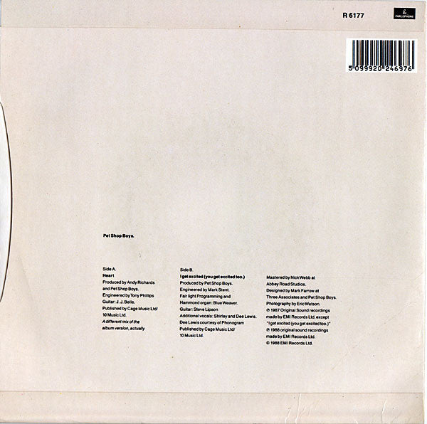 Pet Shop Boys - Heart - Used Vinyl Record 7" image 2