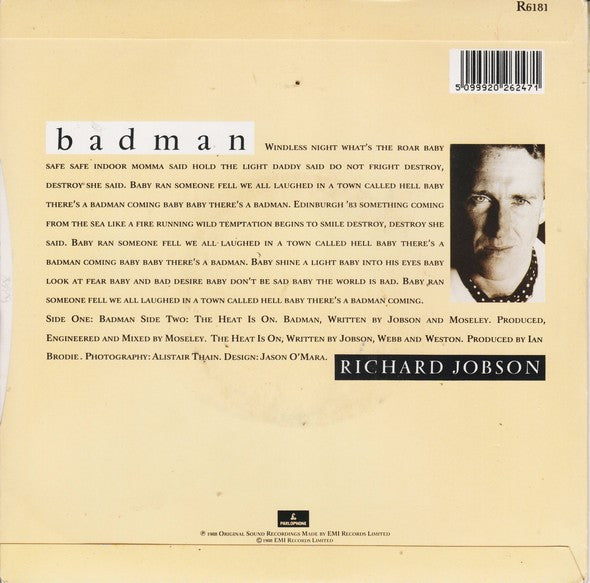 Richard Jobson - Badman - Used Vinyl Record 7" image 2