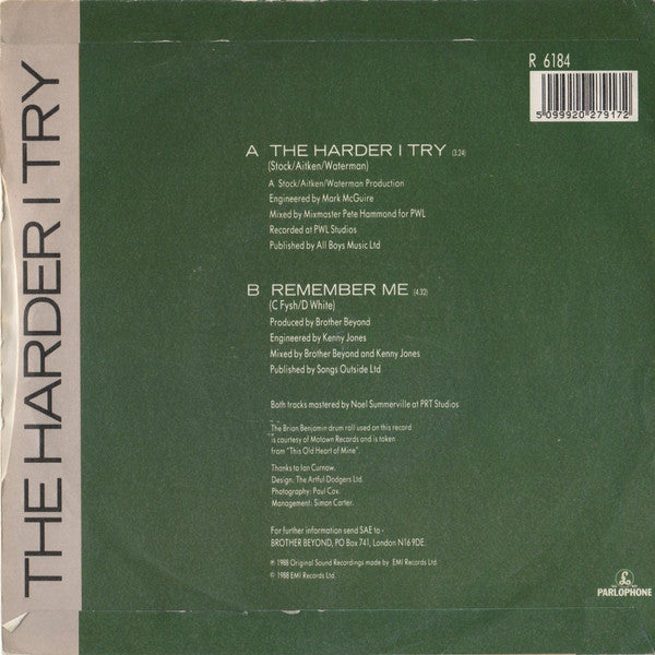 Brother Beyond - Harder I Try - Used Vinyl Record 7" image 6