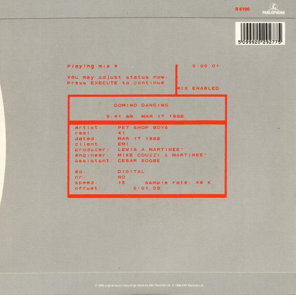 Pet Shop Boys - Domino Dancing - Used Vinyl Record 7" image 2