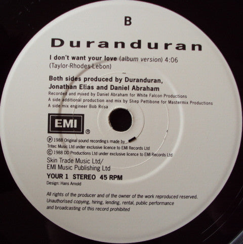 Duran Duran - I Don't Want Your Love - Used Vinyl Record 7" image 8