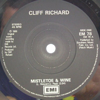 Cliff Richard - Mistletoe & Wine - Used Vinyl Record 7" image 3