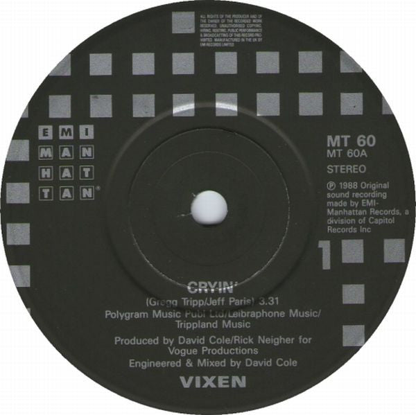 Vixen - Cryin' - Used Vinyl Record 7" image 3