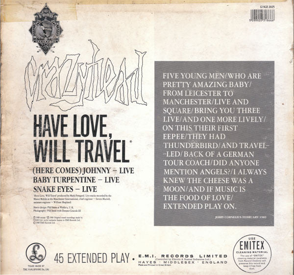Crazyhead - Have Love, Will Travel - Used Vinyl Record 12" image 2