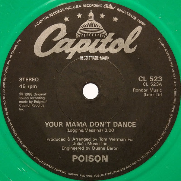 Poison - Your Mama Don't Dance - Used Vinyl Record 7" image 5