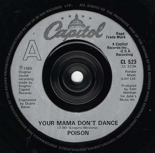 Poison - Your Mama Don't Dance - Used Vinyl Record 7" image 3