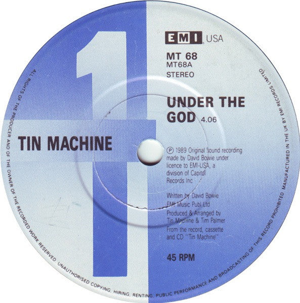Tin Machine - Under The God - Used Vinyl Record 7" image 3