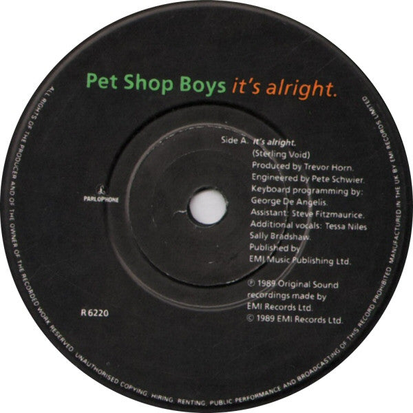 Pet Shop Boys - It's Alright - Used Vinyl Record 7" image 1