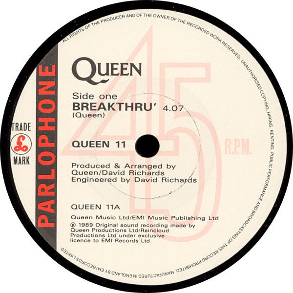 Queen - Breakthru - Used Vinyl Record 7" image 3