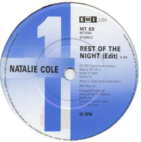 Natalie Cole - Rest Of The Night - Used Vinyl Record 7" image 7